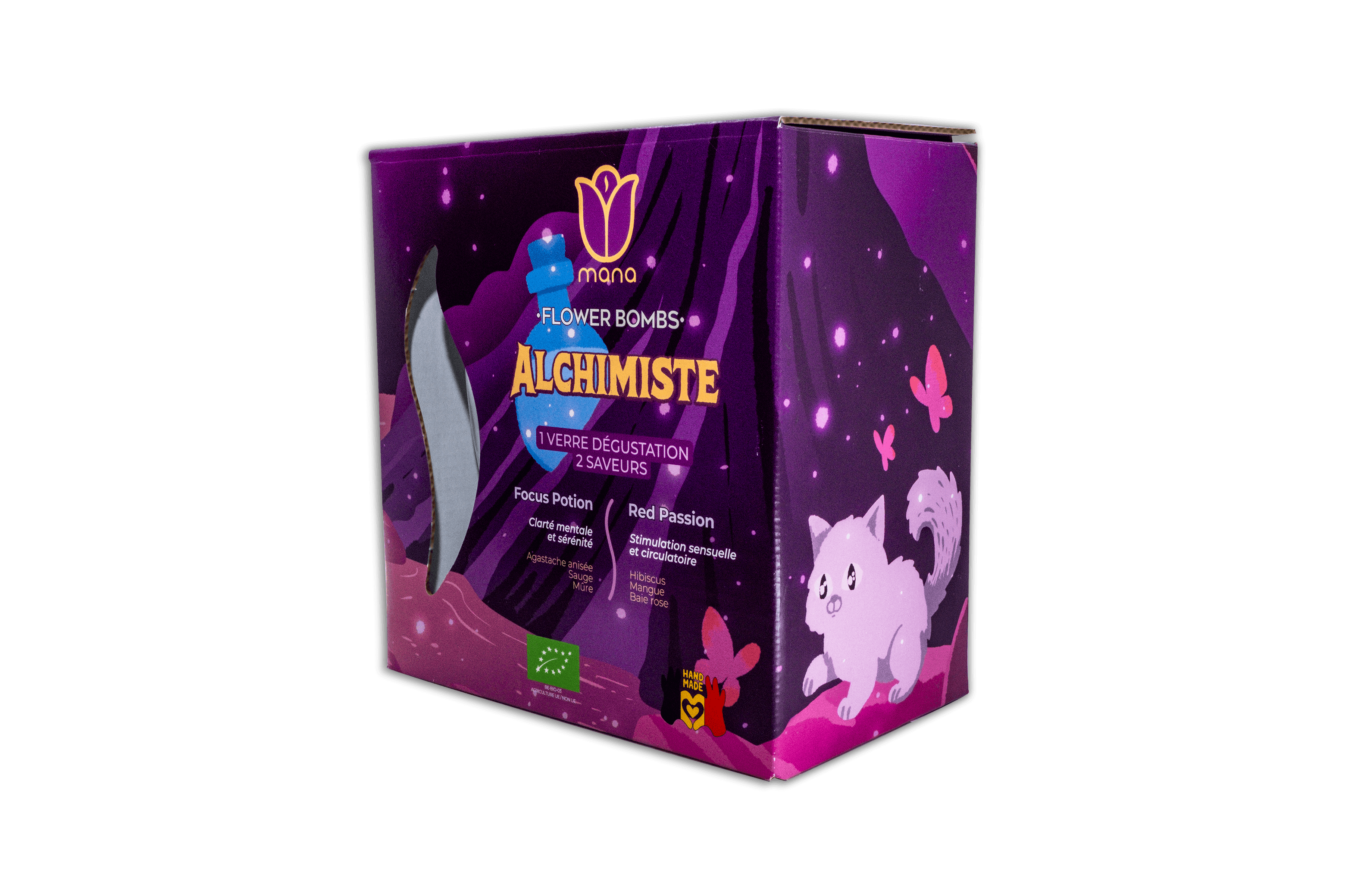 Coffret cadeau Alchimiste - 2 sachets tisanes flower bombs BIO + verre - Mana