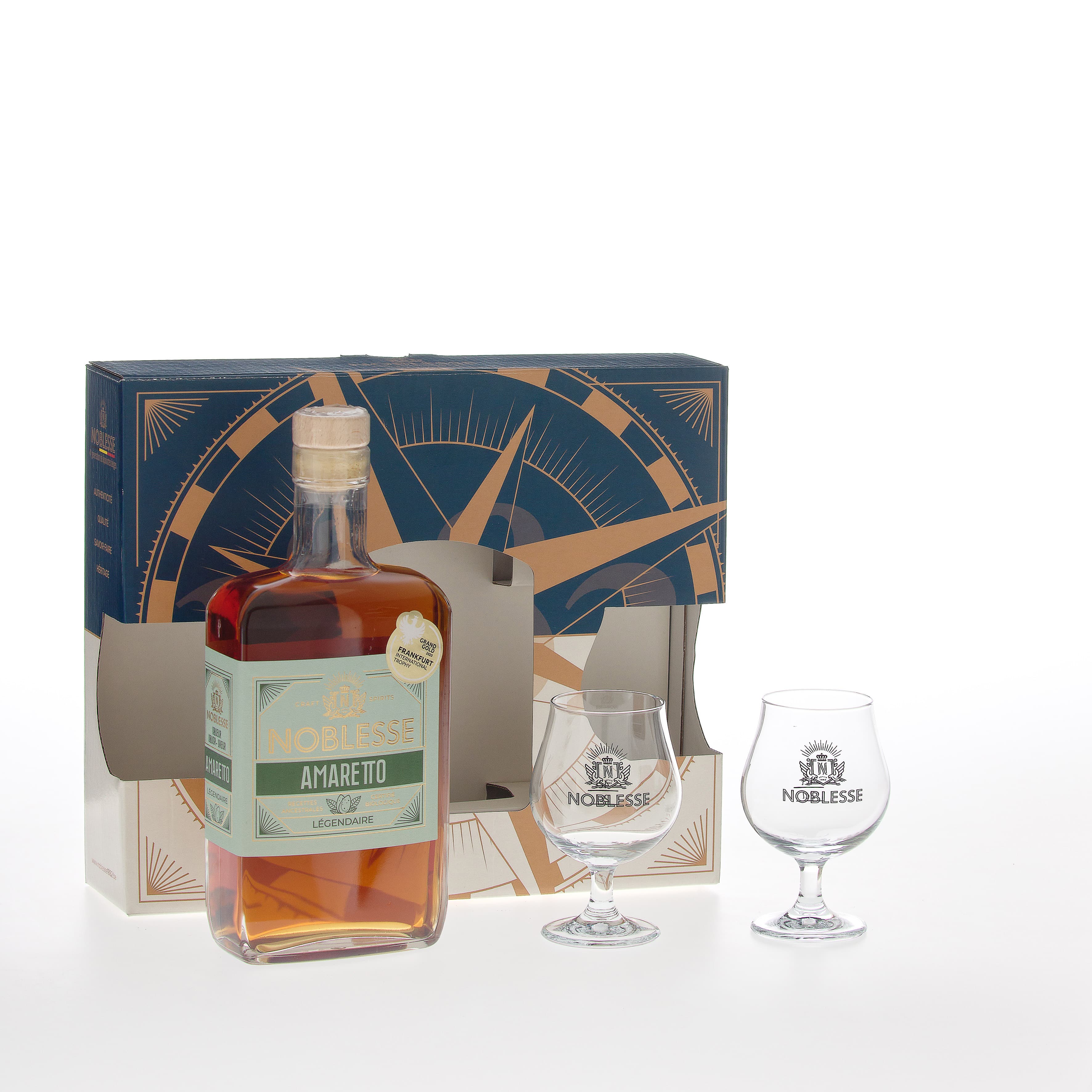 Coffret Amaretto BIO + 2 verres - Noblesse