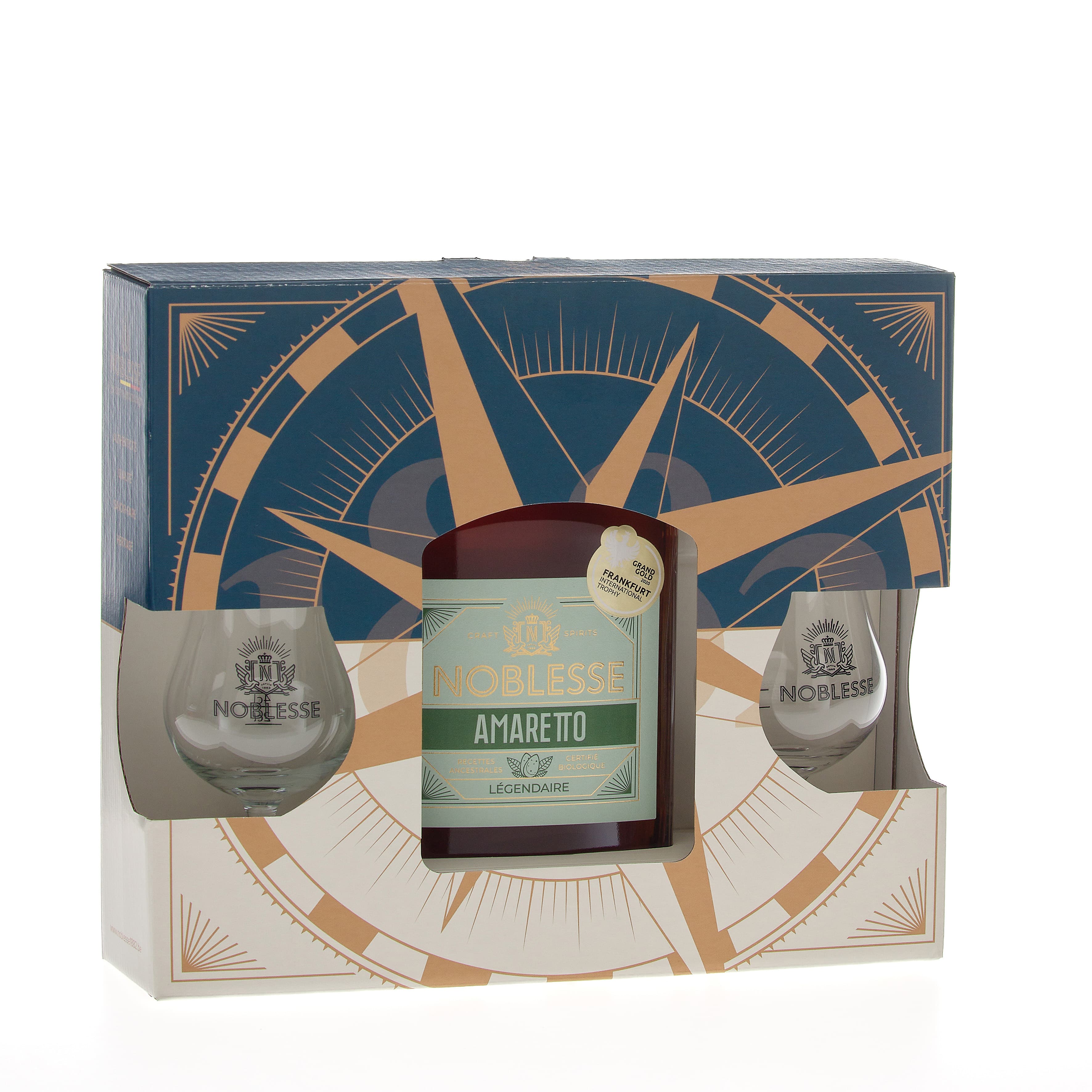 Coffret Amaretto BIO + 2 verres - Noblesse