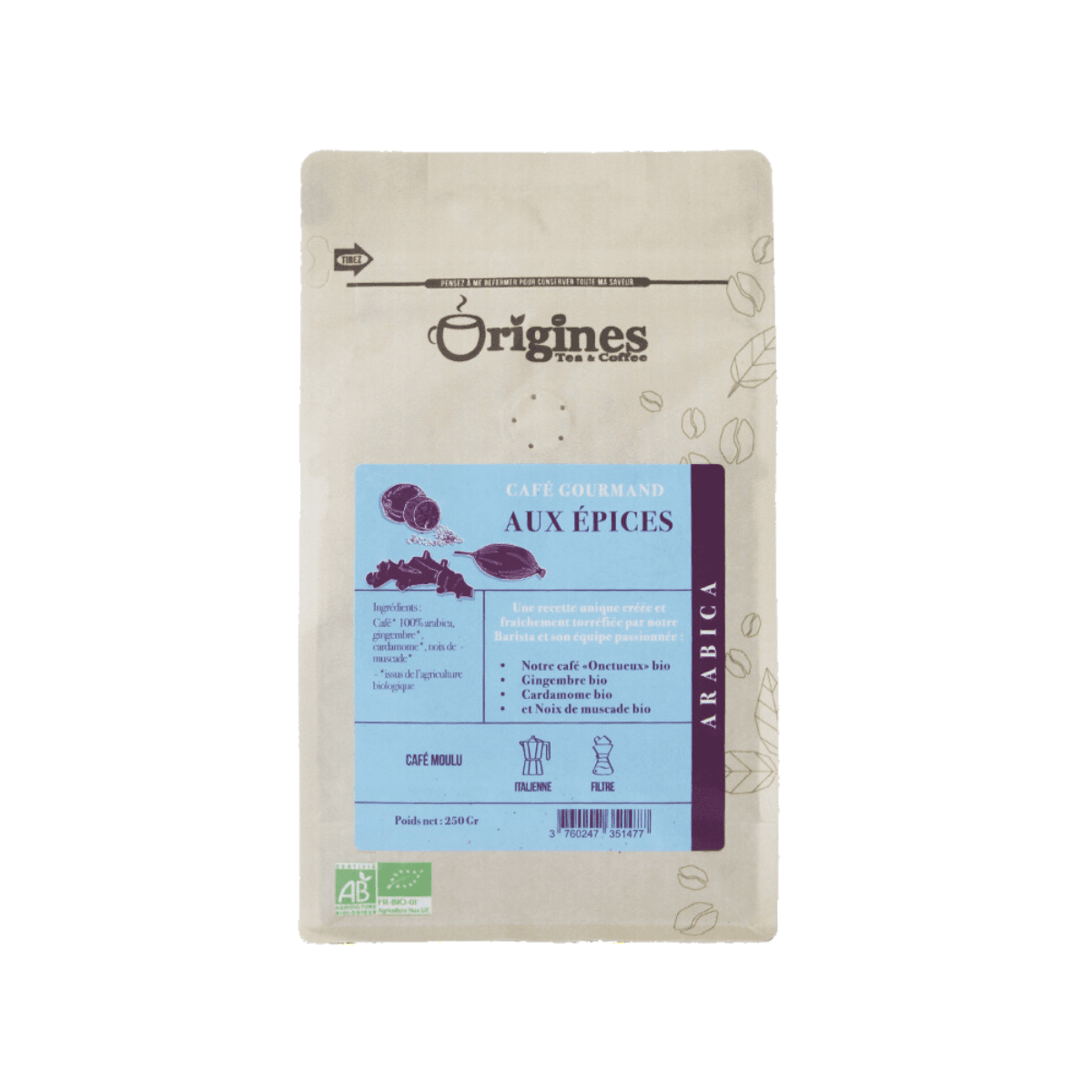 Café aux Epices Gourmand BIO - Moulu 250g - Origines Coffee