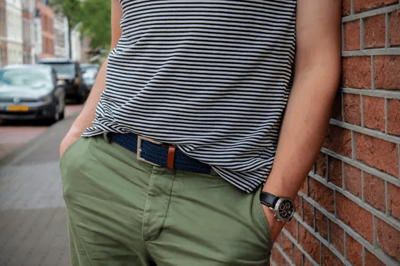 Ceinture tissée recyclée bleu marine et bleu clair Tommy 105cm - Slopes & Town