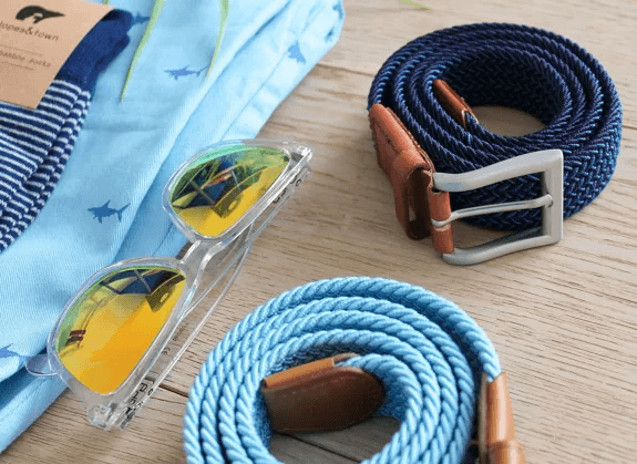Ceinture tissée recyclée bleu marine et bleu clair Tommy 105cm - Slopes & Town