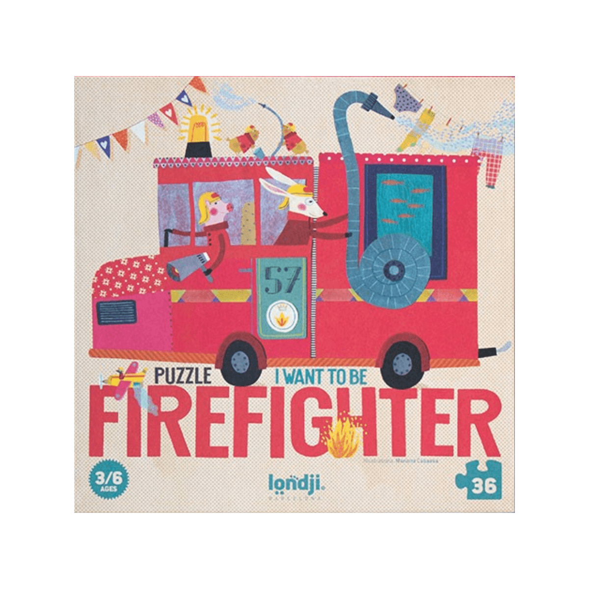 Puzzle 36 pc - 3 - 6 ans - I WANT TO BE FIREFIGHTER PUZZLE - Londji