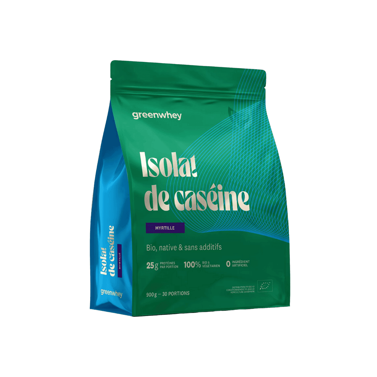 Isolat de Caséine BIO Micellaire Myrtille 900g - Greenwhey
