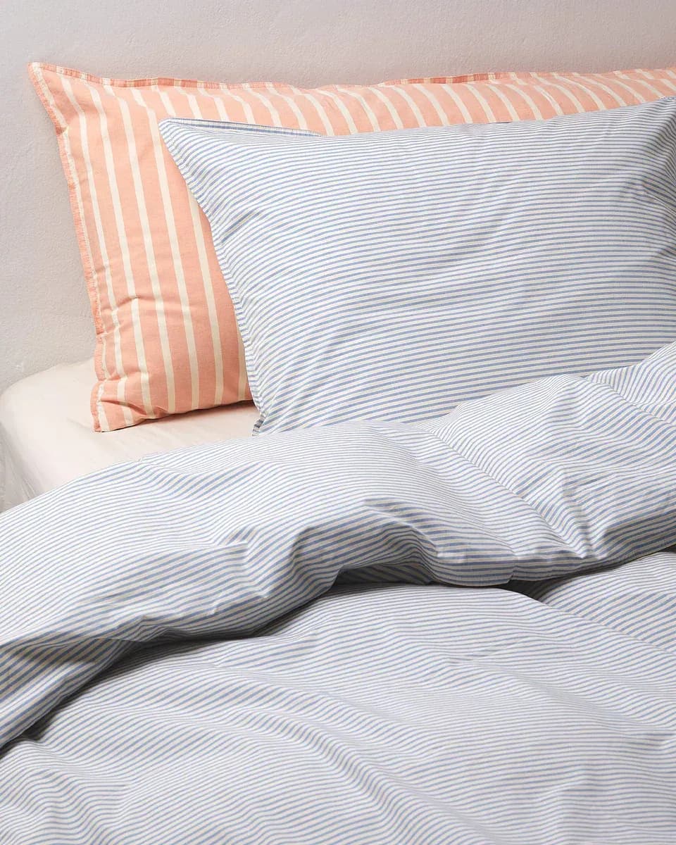 140X220 Housse de couette Stripe Percale 100% Coton - Blue-Ecru SP140BLEC - Suite702