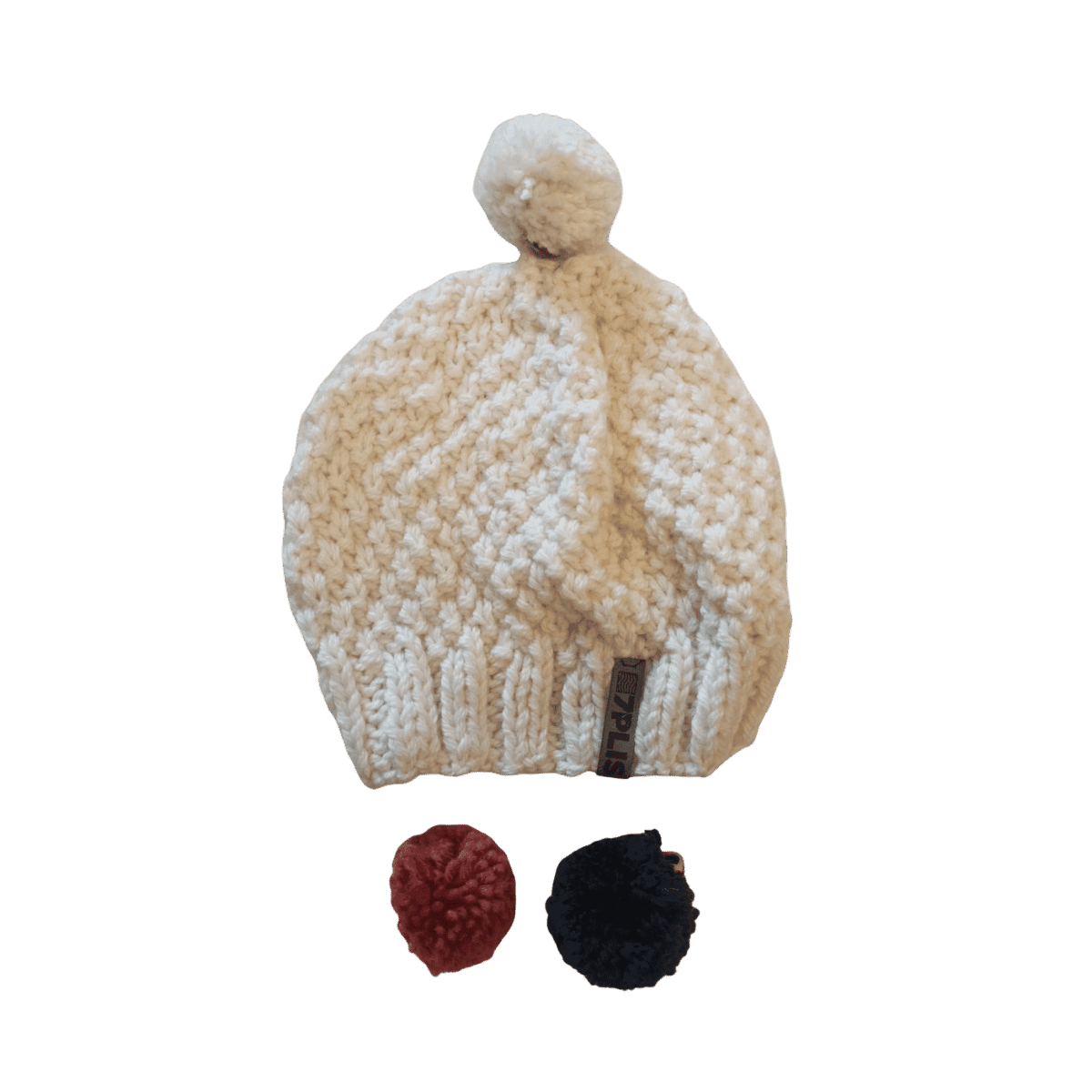 Bonnet blanc avec 3 pompons interchangeables - 7Plis