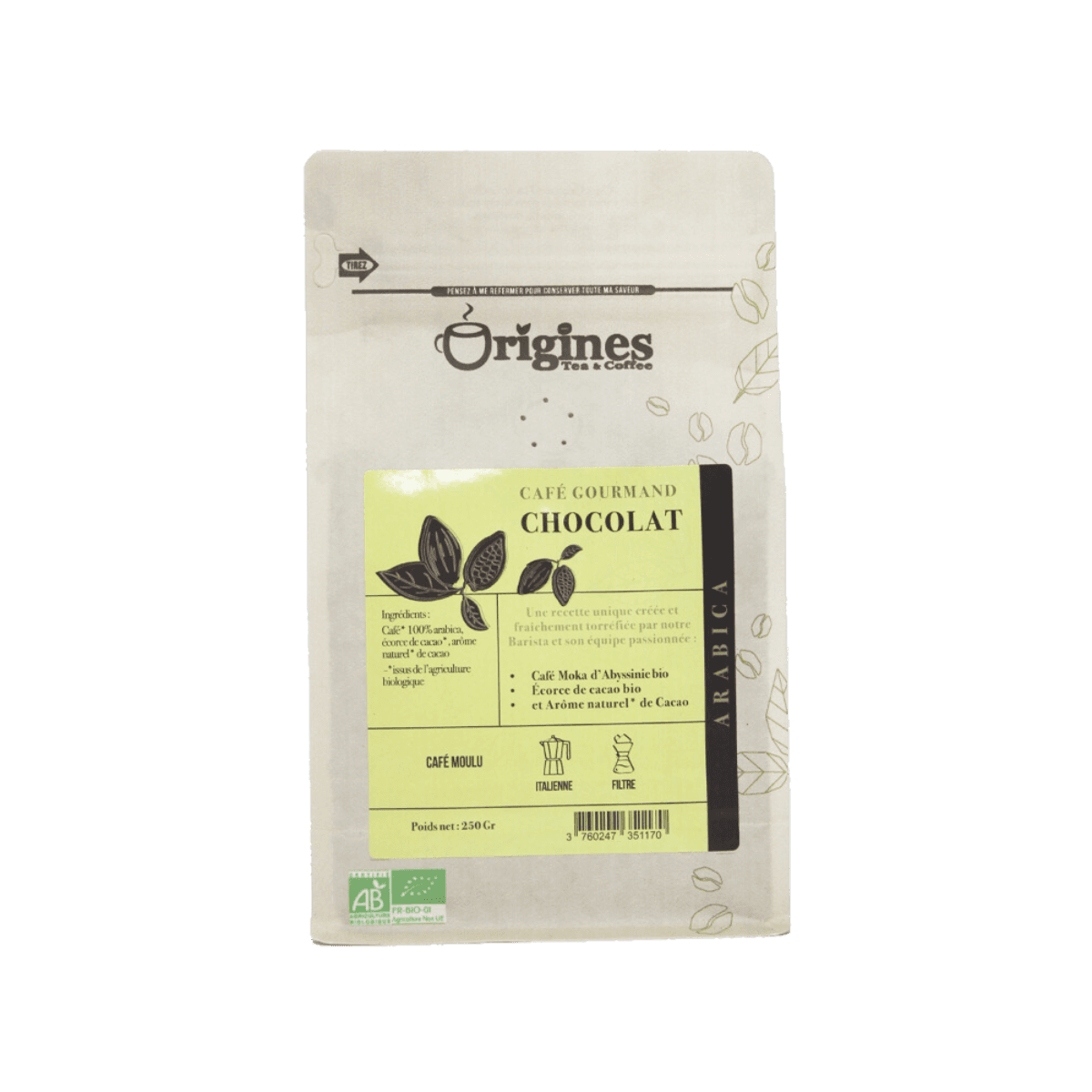 Café chocolade gastronomisch BIO - Gemalen 200g - Origines Coffee