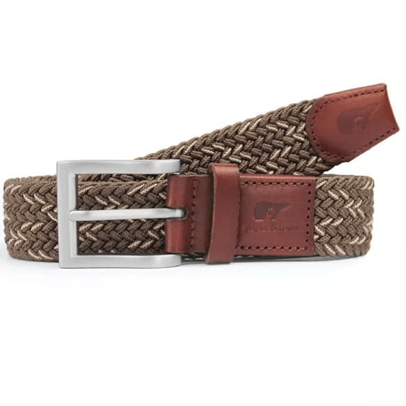 Ceinture tissée élastique marron froid et beige Lucas 105 cm - Slopes & Town