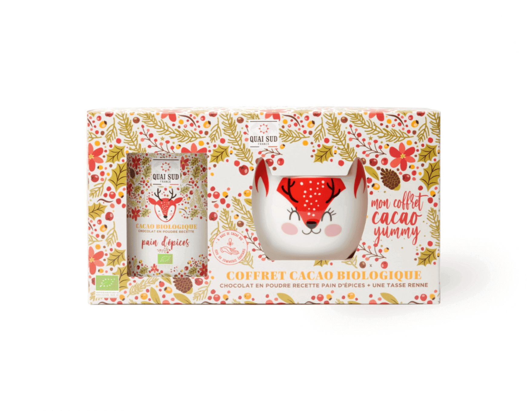 Coffret Cacao au Pain d'épices BIO Renne de Noël “YUMMY“ - Quai Sud