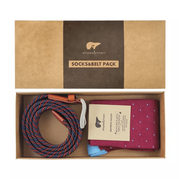Coffret cadeau ceinture Graeme 105cm et chaussettes Burgundy Dots 42-46 - Slopes & Town