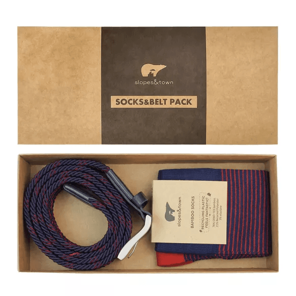 Coffret cadeau ceinture Robbie 105cm et chaussettes à rayures bordeaux 42-46 - Slopes & Town