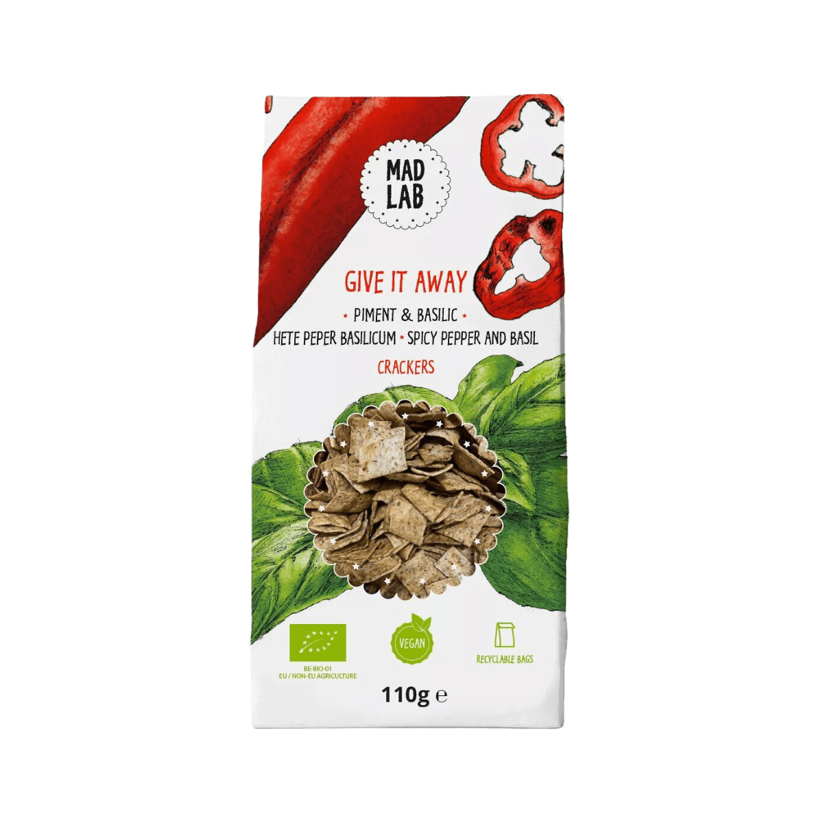 Crackers au piment et basilic BIO - GIVE IT AWAY - Mad Lab
