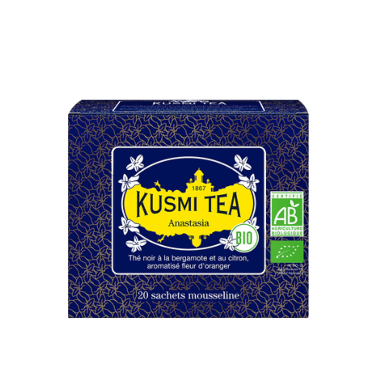Thé noir earl grey citron BIO - Anastasia - Etui 20 sachets mousseline - 40gr - Kusmi Tea