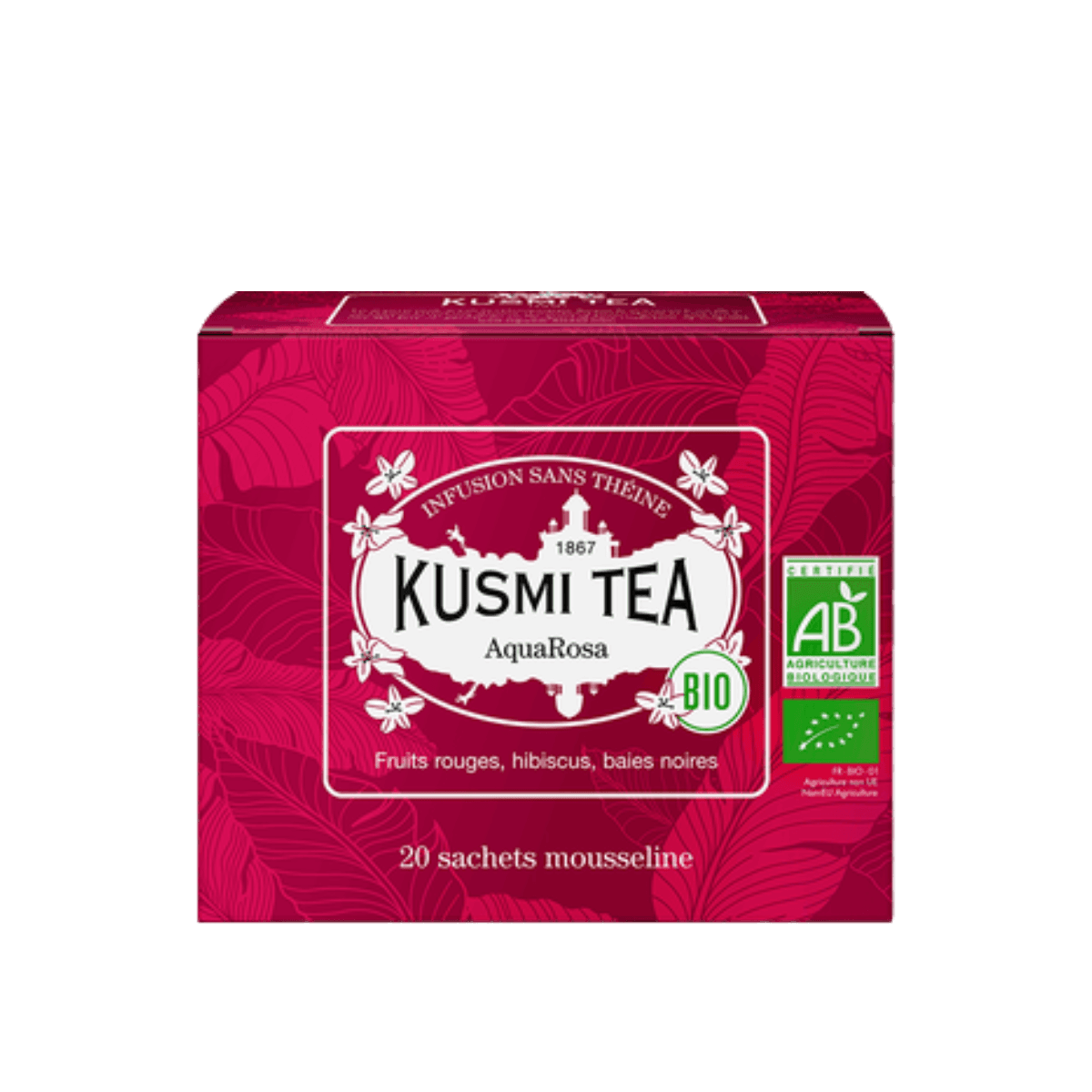 Infusion hibiscus et fruits BIO - AquaRosa - Etui 20 sachets mousseline - 40g - Kusmi Tea