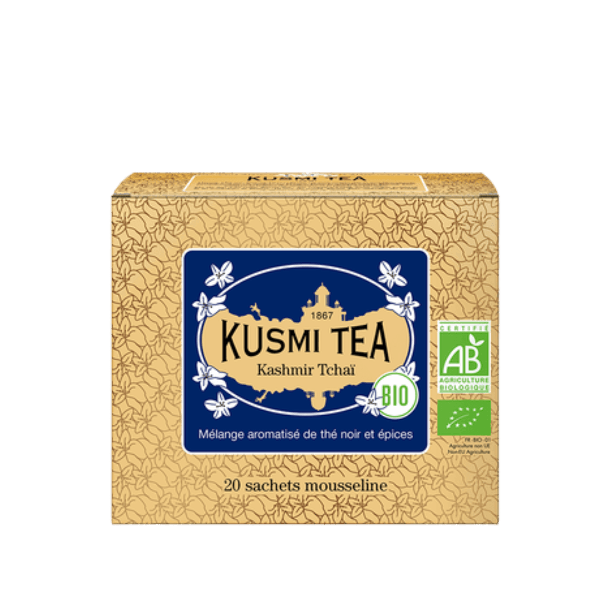 Thé noir aux épices Chaï BIO - Kashmir Tchaï - Etui 20 sachets mousseline - 40gr - Kusmi Tea