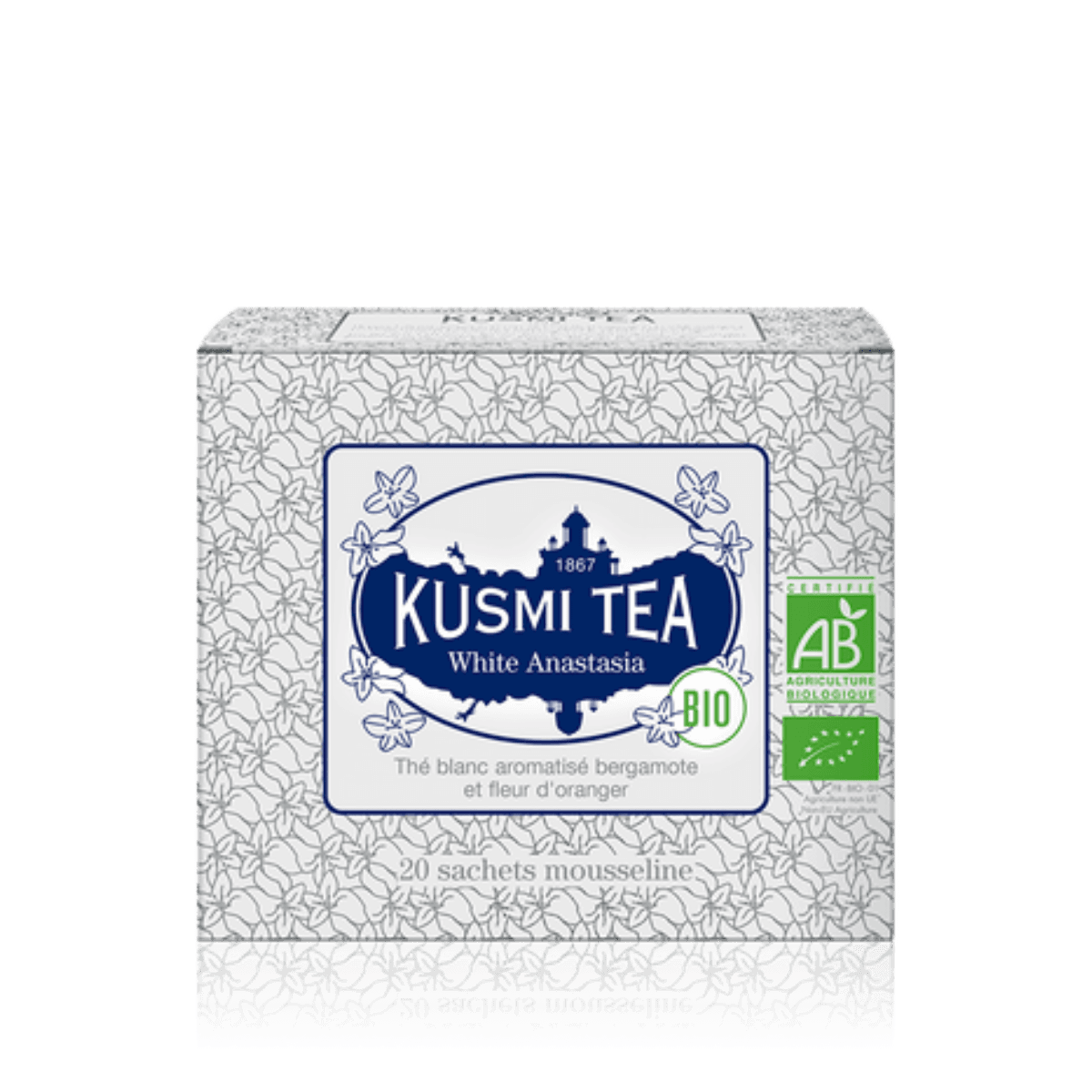 Thé blanc bergamote fleur d'oranger BIO - White Anastasia - Etui 20 sachets mousseline - 40gr - Kusmi Tea