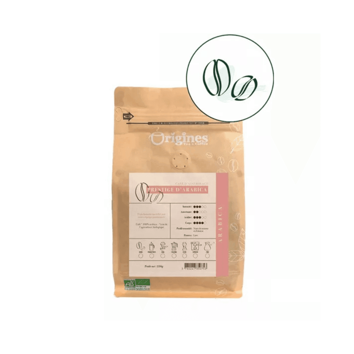 Prestige d'arabica Bio - Grain 250g - Origines Coffee