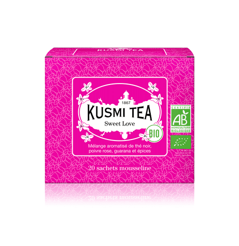 Thé noir Poivre rose & Guarana BIO - Sweet Love - Etui 20 sachets mousseline - 40gr - Kusmi Tea