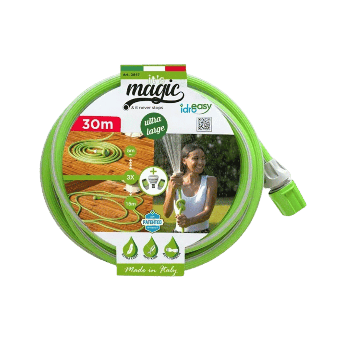 Tuyau d'arrosage extensible de 30 m avec douchette, Magic Soft Large, Breveté - Idroeasy