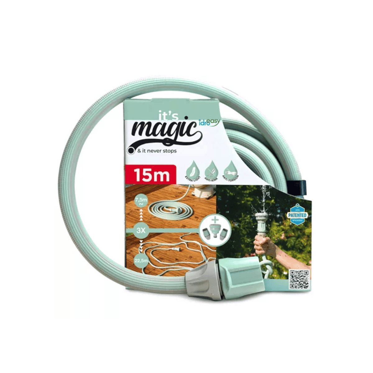 Tuyau extensible 15m avec douchette 6 fonctions + ON/OFF Magic soft smart Idroeasy - Idroeasy