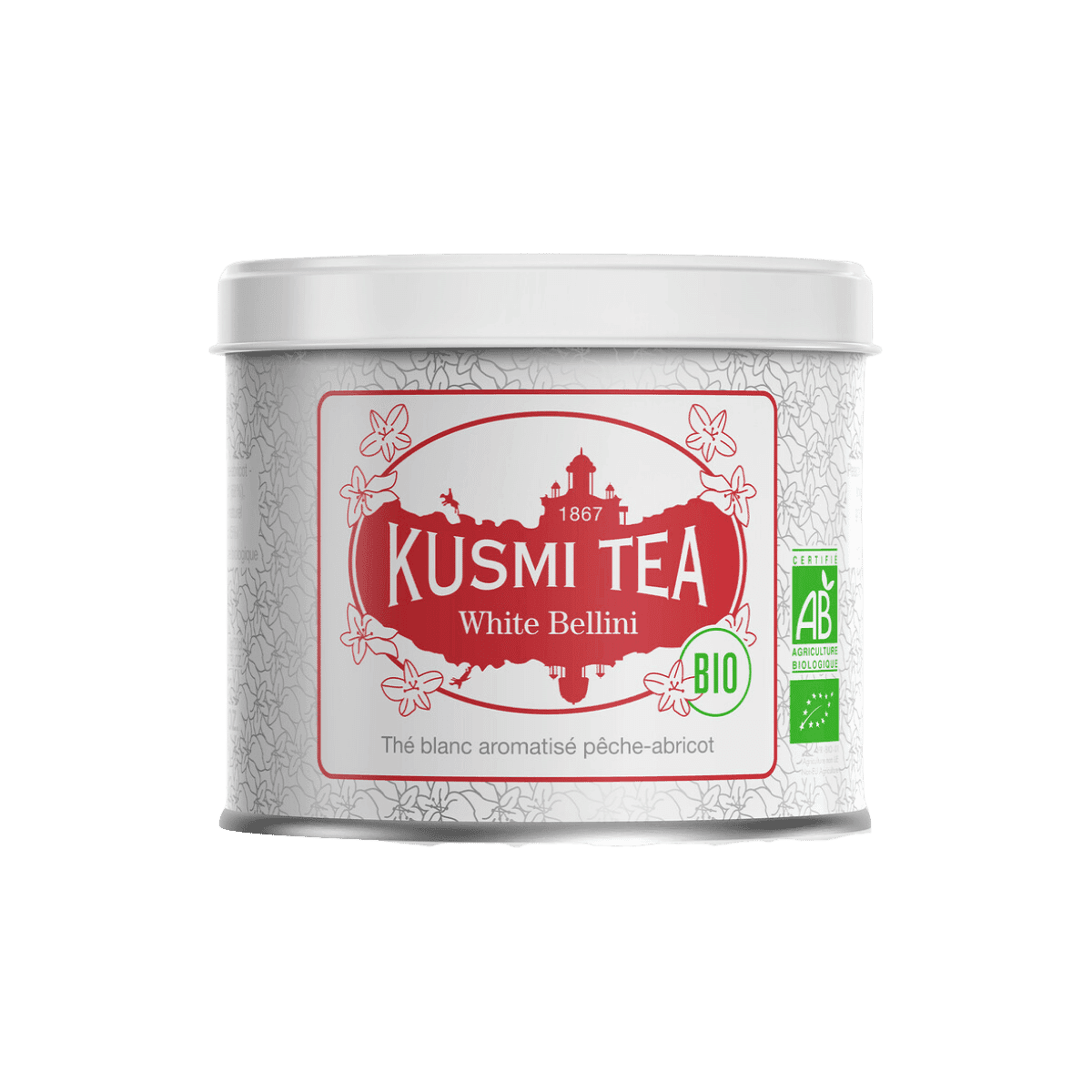 Thé blanc pêche et abricot BIO - White Bellini - Boîte métal 90gr - Kusmi Tea